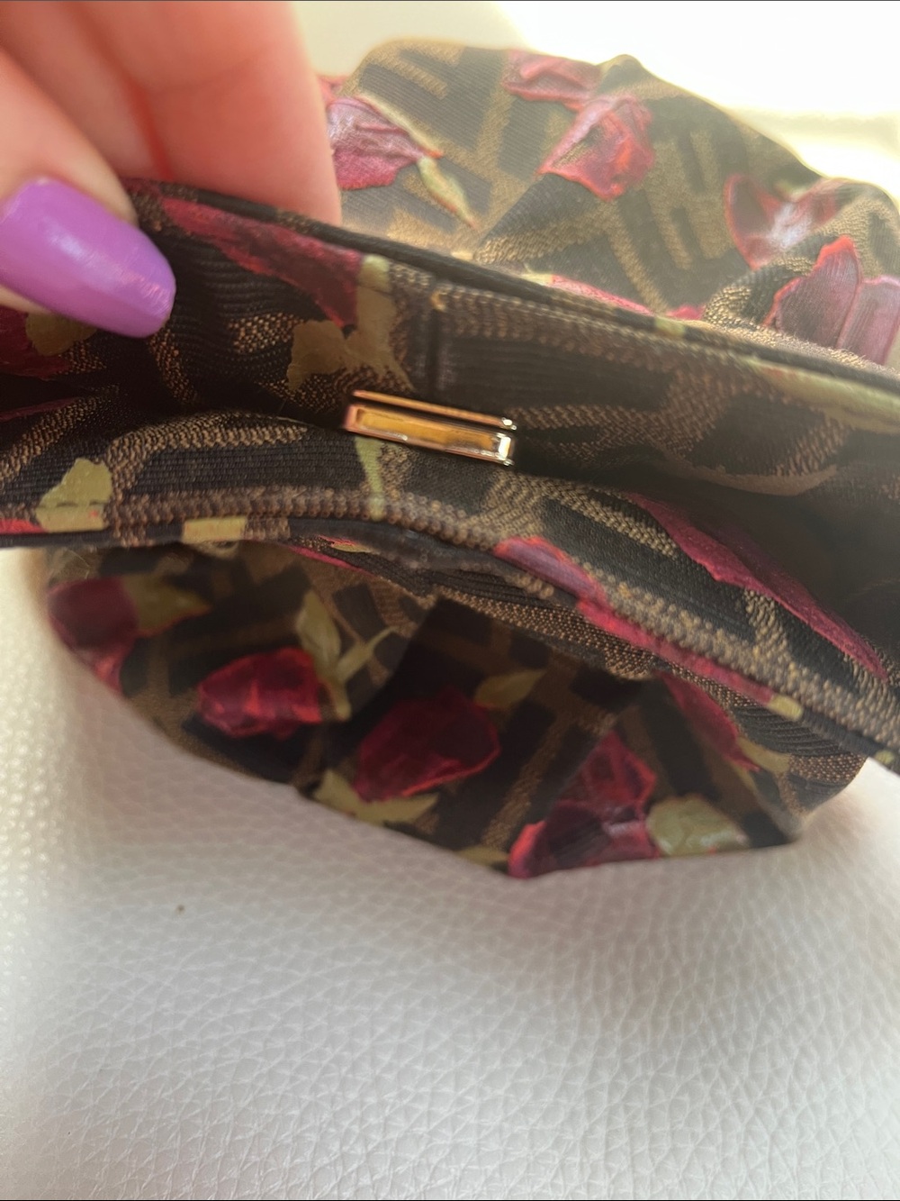 Fendi Chef Hobo Mini Bag with Pink Rose Print and Gold Charm - Picture 7 of 13